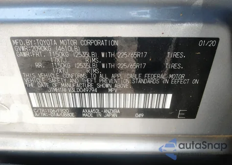 2020 Toyota Rav4 Le из США, поврежденный, VIN JTMH1RFV3LD049794